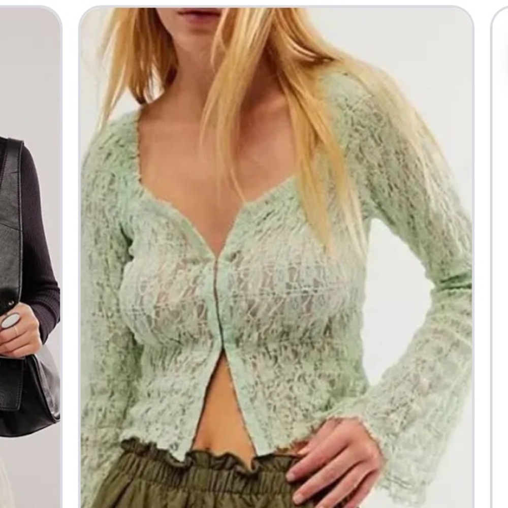 Free People “Madison" Top Smocked Lace Sheer Hook-Front, NWOT